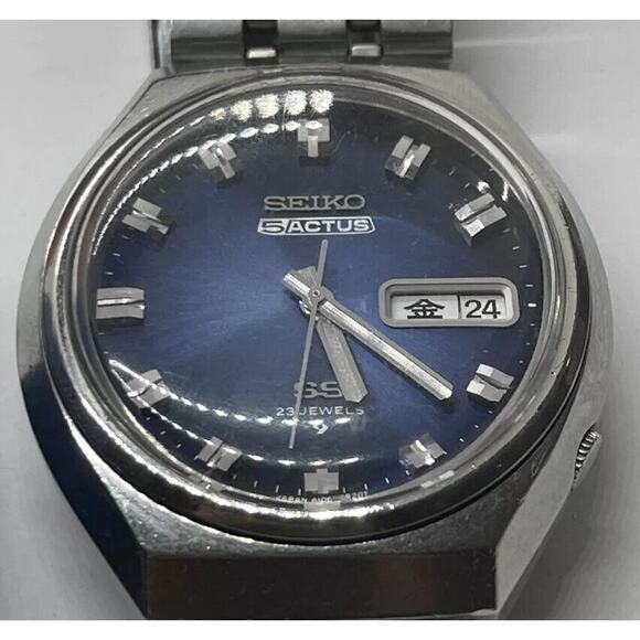 VINTAGE 1975 Seiko 5 Actus 23j Mens Automatic Watch Bracelet Blue Dial 6106-8680 - Picture 11 of 11